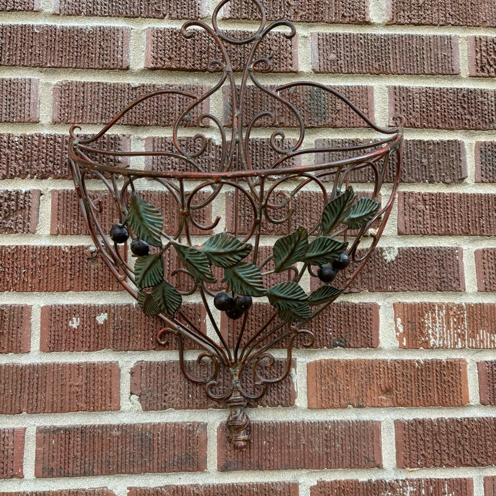 Decorative Wire Basket Green With Ivy Accent and copper Highlights wall hanging